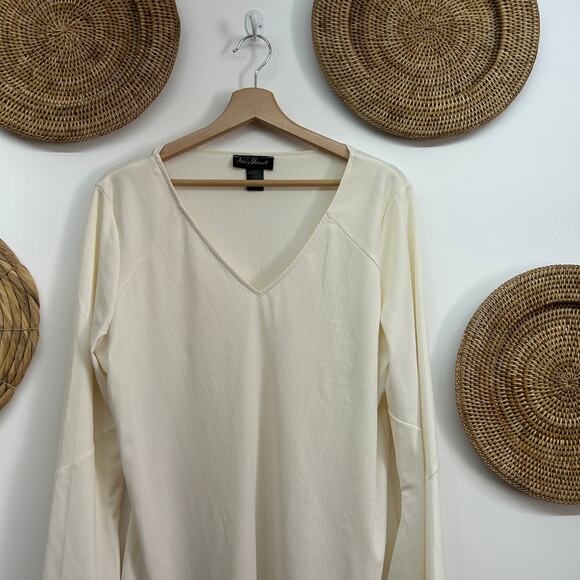 Vintage Y2K 2000s Ashley Stewart Off White Flare Long Sleeve Top Plus Size 14/16 - Picture 3 of 7